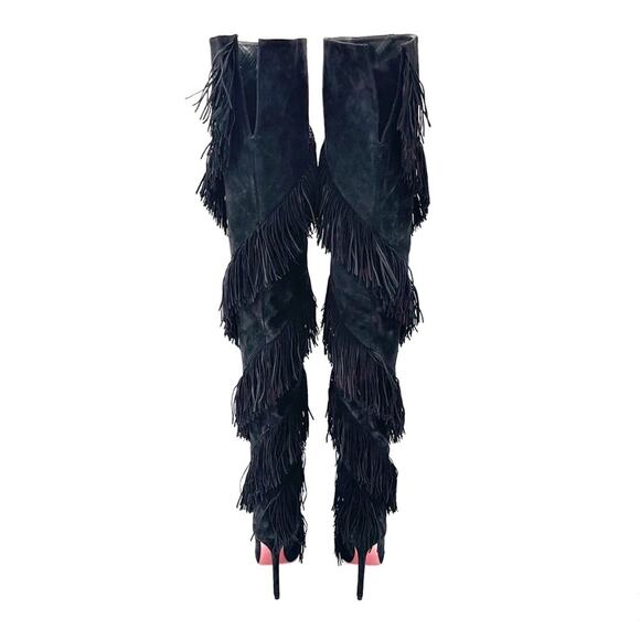 NEW Christian Louboutin Bolcheva 120 Fringe Over The Knee Pointed Toe Boots 38.5 - Picture 4 of 8